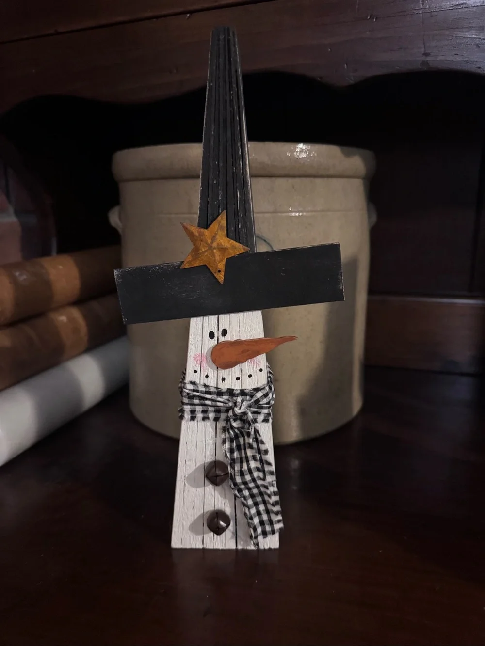 Handcrafted Holiday Wooden Shim Snowman Black & White (#1) Farmhouse Rustic